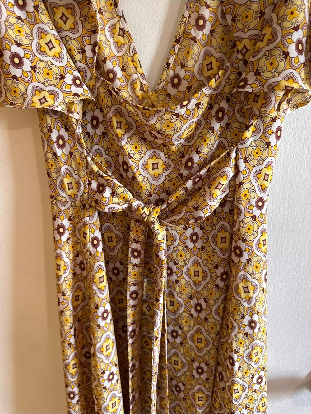 Yellow Floral Print V-Neck Maxi Dress
